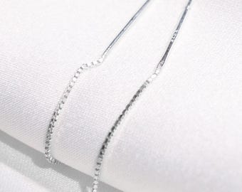 Sterling Silver Box Chain Threader Earrings, 70mm Dangle