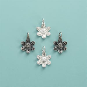 Sterling Silver Om mani padme hum Flower charm, s925 Silver flower Charms,flower earring charms, Jewelry Making Supplies