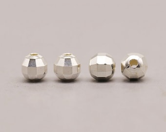 Sterling Silver Faceted Round Beads, Diamond Cut, 4mm 5mm 6mm