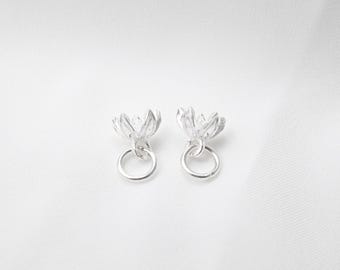 Sterling Silver Flower Charm Pendant, Floral Petal Jewelry
