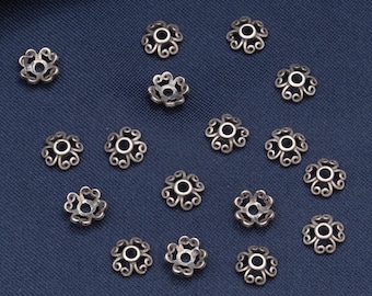 Sterling Silver Spiral Flower Bead Caps, 6mm Bead Caps, s925 Silver Flower Bead Caps For Jewelry Making Supplies, Bulk Spacer Beads Caps