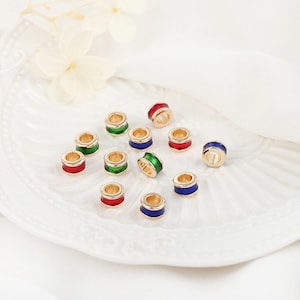 Gold Plated Enamel Pony Beads, Wheel Bead, Rondelle Bead, Tire Bead, Large Hole Bead, Bracelet Spacer, Round Bead, Doughnut Bead 8mm