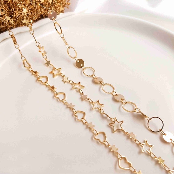 14K Gold Plated Specialty Chain, Bulk Heart Star Chains