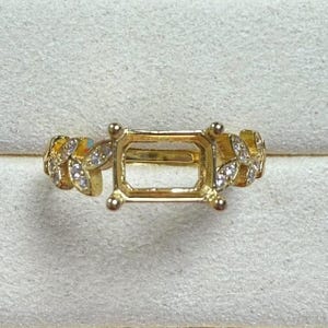 Sterling Silver Rectangle Ring Setting, Leaf Ring Head, 925 Silver Ring Prong Setting With Claw, Art Deco Ring Band 3*5/4*6/5*7/6*8mm