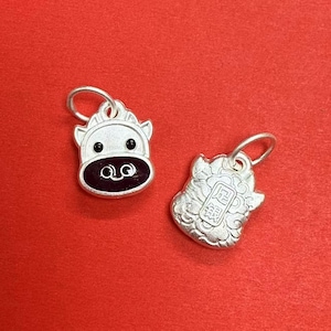 Sterling Silver Enamel Cow Charm Pendant, Cattle Bracelet, Country Necklace, Barnyard Earring, Small Charm, Farm Animal Jewelry, Moo Charm