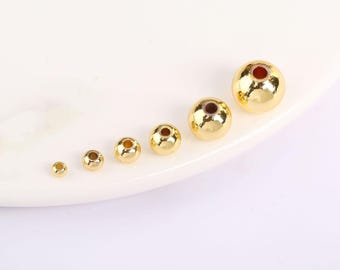 14K Gold Plated Round Beads, Smooth Gold Spacer Beads, Loose Metal Ball Beads for DIY Bracelet Necklace  2.5mm 3mm 4mm 5mm 6mm