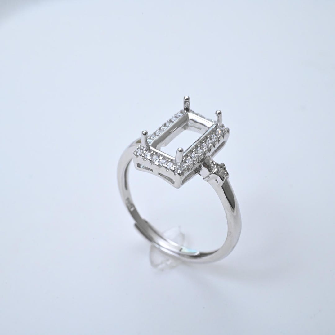 Rectangular Silver Ring Design Sterling Silver Rectangle Ring Setting, Minimalist Claw Prong, DIY Band ...