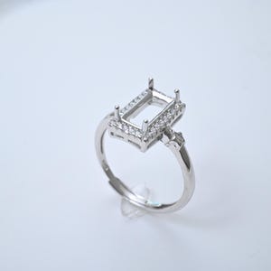 Montura de anillo rectangular de plata esterlina, engaste minimalista con garras, banda para armar uno mismo (4 x 8 mm, 5 x 10 mm, 6 x 12 mm)