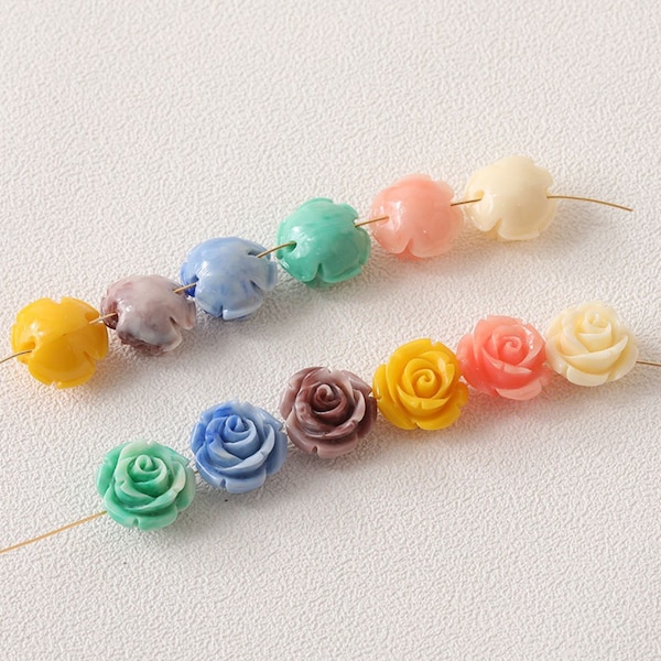 Resin Rose Flower Beads, Acrylic Flower Beads, Plastic Flower Beads, Blossom Beads, Floral Bead for Necklace Bracelet Earring Making 12mm