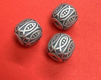 Sterling Silver Fish Bead, Tribal Bracelet Spacer (10mm)