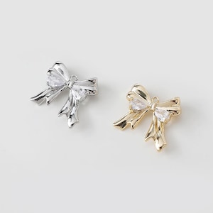 Gold plated Bow Charm Pendant, Ribbon Bracelet, Bowtie Necklace, Girly Earring, Small Charm, Bowknot Jewelry, Butterfly Bow Charm