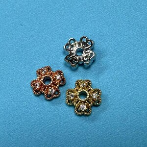 10pcs 18K Gold Plated CZ Pave Floral Bead Caps,Silver Tone Flower Cap Ends For Jewelry Making Supplies,Zircon Spacer Beads Cap 8mm 10mm 12mm