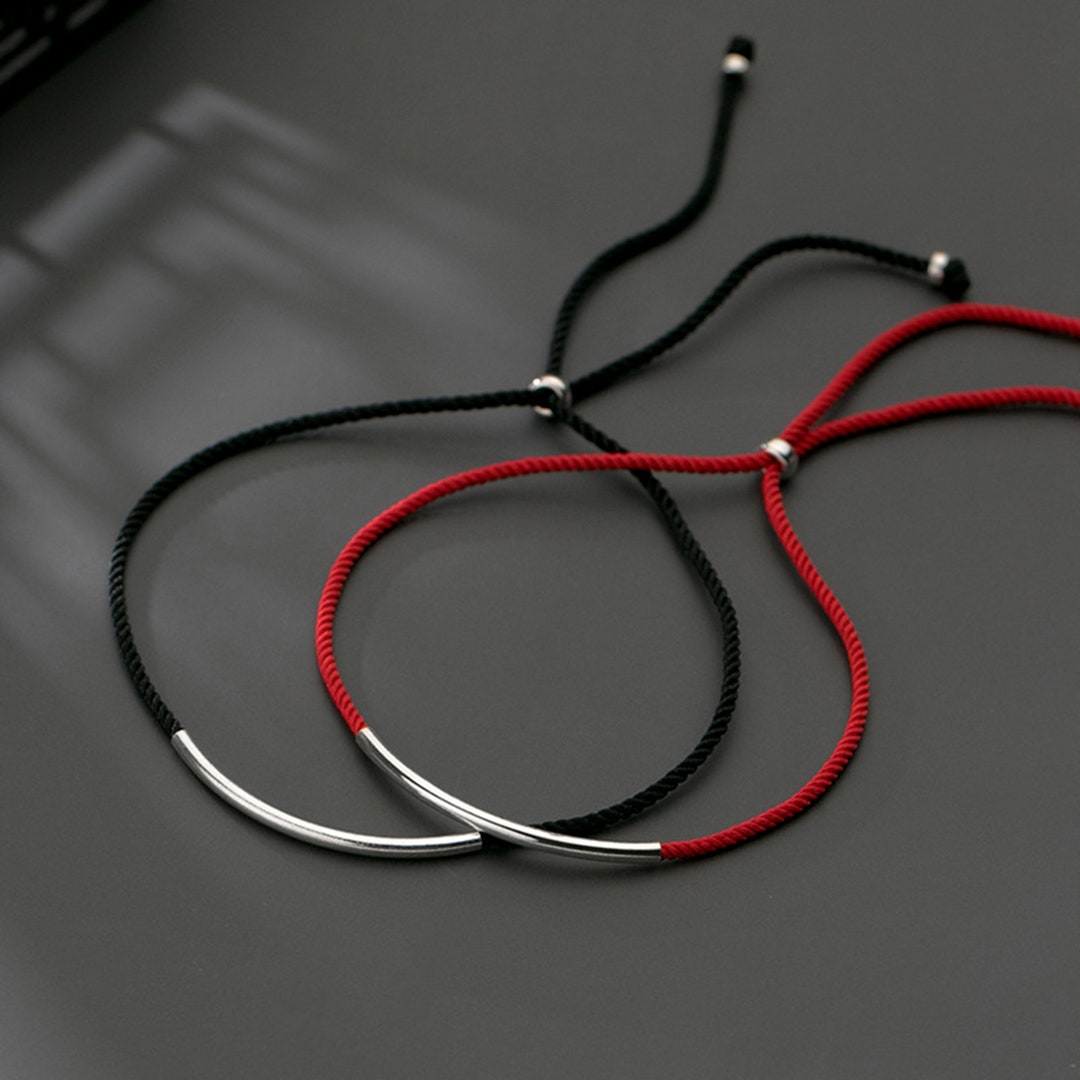 Sterling Silver Curve Tube Rope Anklet With Black Red Optional, 925 ...