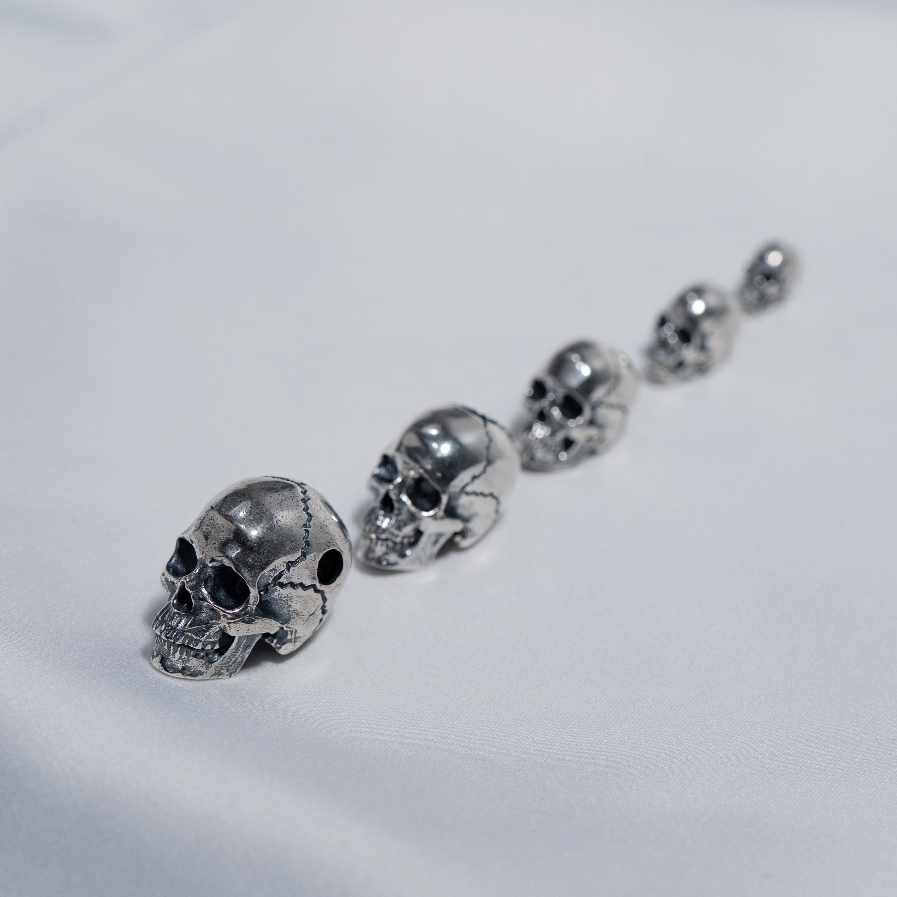 Sterling Silver Skull Bead, 925 Silver Bracelet Necklace Spacer, 3