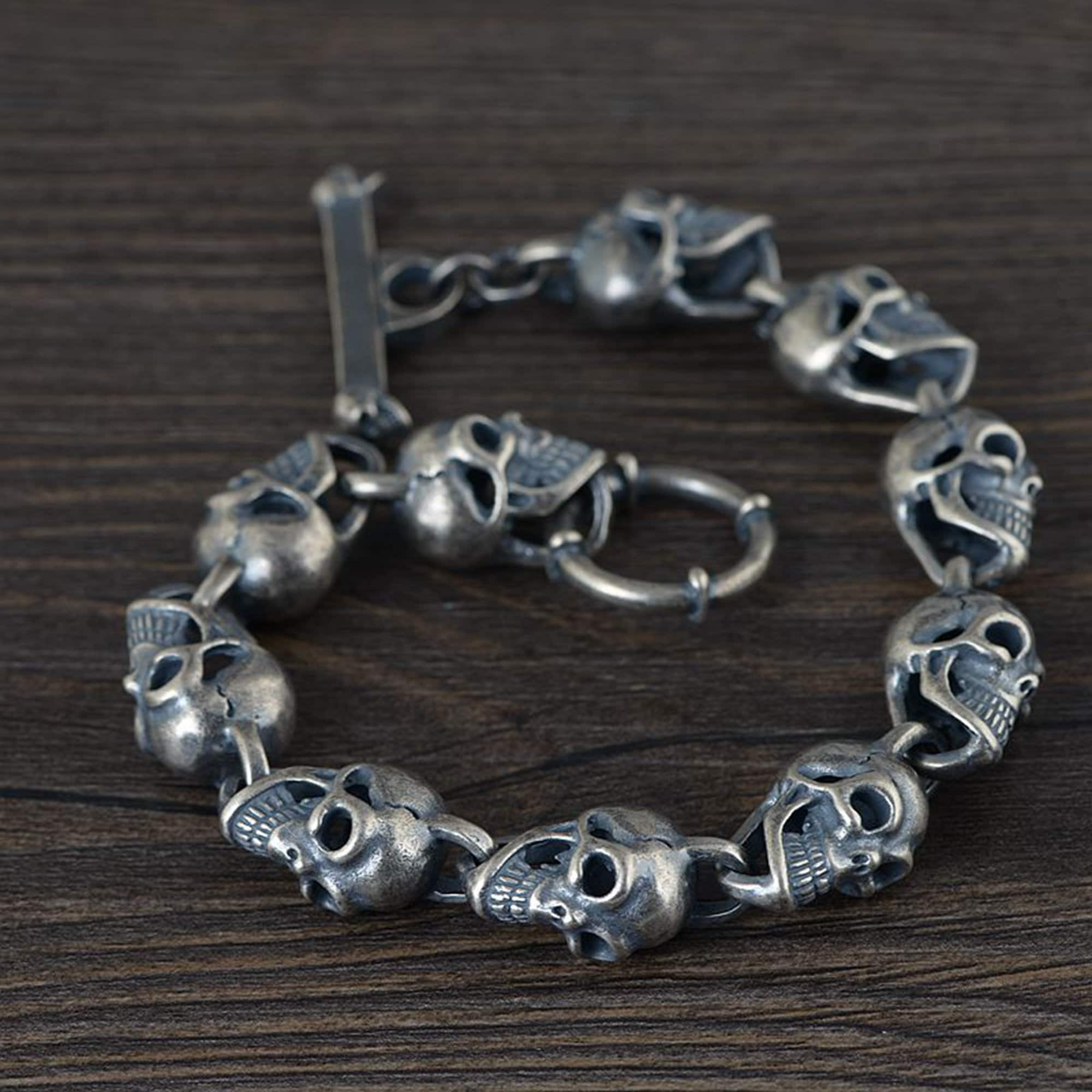Sterling Silver Skull Bracelet Silver Skull Bracelet Etsy UK