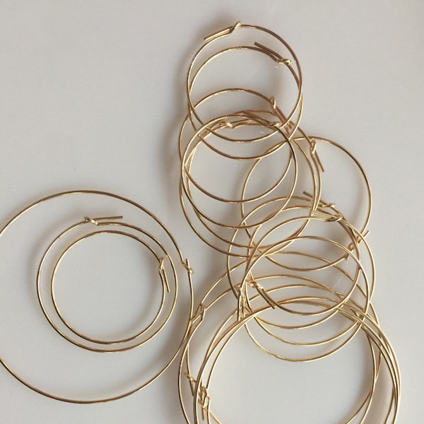 14K Gold Filled Beading Hoops, Gold Filled Hoop Earring, Earring Component, Round Ear Wire Hoop, Earring Hoop Findings For Jewelry Making