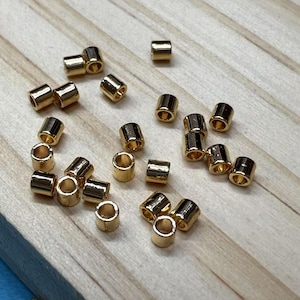 14K Gold Plated Brass Tube Beads, Gold Tone Cylinder Tube Beads, Gold Pony Tube Spacer Beads Bracelet Beads 2mm