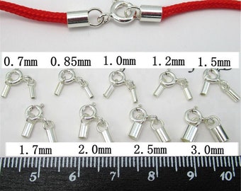 Connecteurs d’extrémité de cordon en cuir en argent sterling, embouts de cordon en argent 925 avec fermoir à anneau à ressort pour collier et bracelet 1mm 2mm 3mm