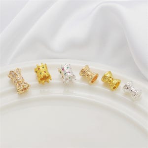 14K Gold Plated Colorful CZ Crown Bead, Gold Tone Wheel Bead, Donut Bead, Flower Bead, Large Hole Spacer, Bracelet Beads, Silver Plated