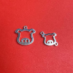 Sterling Silver Pig silhouette Connector Charm, Piggy Bracelet, Country Necklace, Animals Earring, Cute Piglet Jewelry, Farm Charm