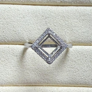 Sterling Silver Square Ring Setting, Square Ring Head, 925 Silver Prong Setting With Claw, Halo Ring Setting, Ring Band 5x5mm 6x6mm