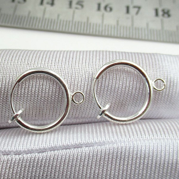 Sterling Silver Non Pierced Earring Hoops w/ Opened Ring, Unpierced Ear Hoop, 925 Silver Non Pierced Earring Making, Earring Component