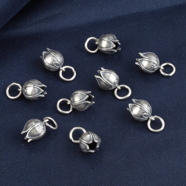 Charme de bouton floral en argent sterling, charmes de boutons floraux en argent s925, petits charmes de boucles d’oreilles florales, fournitures de fabrication de bijoux, breloques de bracelet DIY