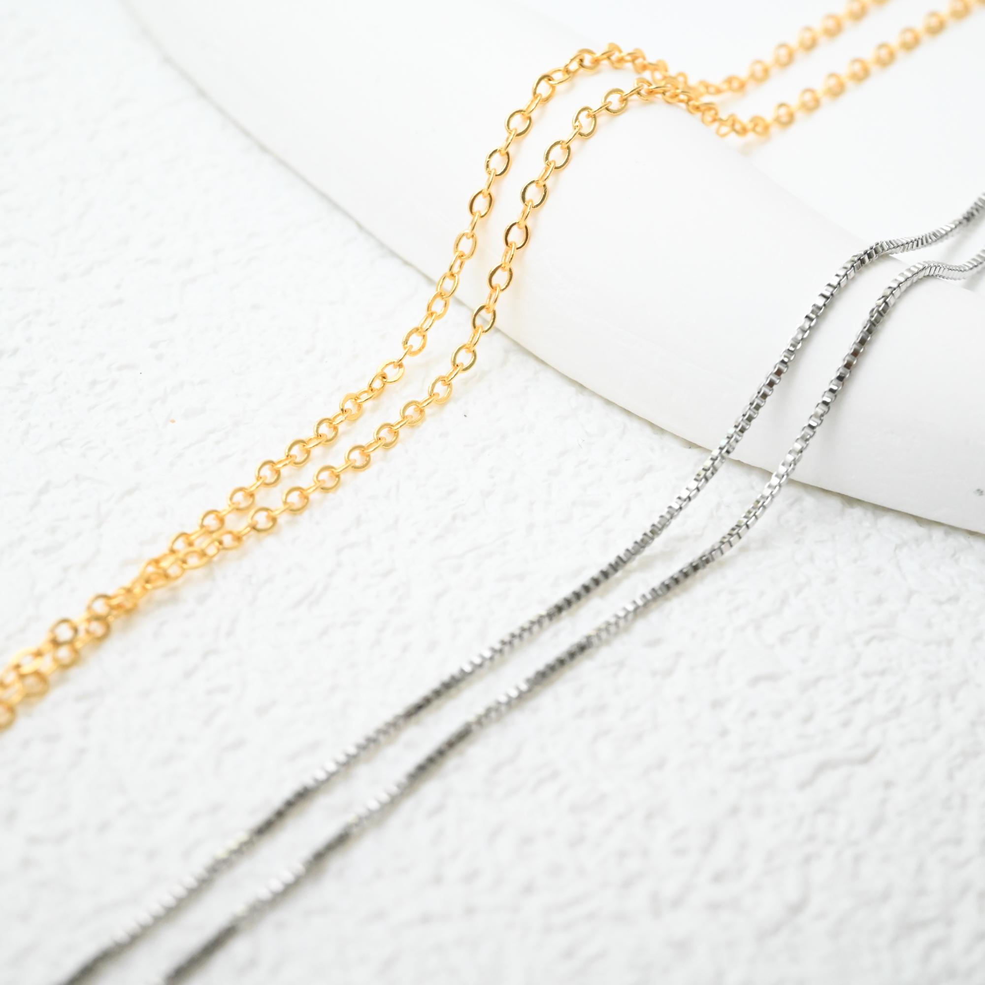 18K Gold Plated Necklace Chain, Box, Snake, Spiga, O Chain (45CM 