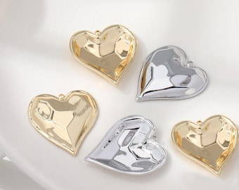 14K Gold Plated Heart Charm Pendant, Concave Jewelry
