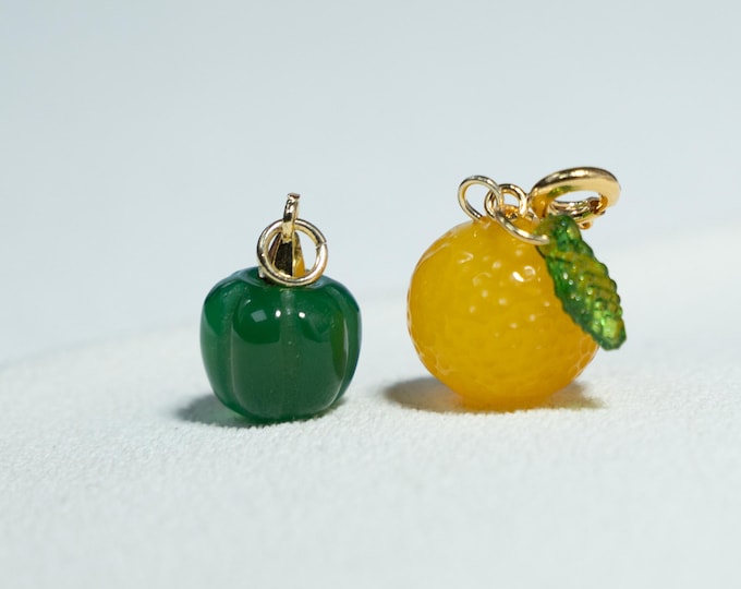 Natural  Agate Fruit Charm, 3D Carved Candy Color Gemstone Pendant, Tiny Cherry Apple Grape Watermelon Charm with Clasp for Earring Bracelet