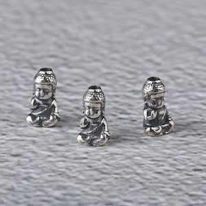 Perles de bouddha en argent sterling, perles de bouddha 925 perles de Mala en argent, perle d'espacement de bracelet, perle de collier, perles de bouddhisme image 1