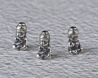 Perles de bouddha en argent sterling, perles de bouddha 925 perles de Mala en argent, perle d'espacement de bracelet, perle de collier, perles de bouddhisme