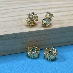14K Gold Plated CZ Flower Donut Beads, Flower Beads, Large Hole Flower Beads, Floral  Bead, Blossom Bead Spacer, Bracelet Beads 8x5mm