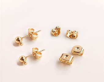 Puces à boucles d'oreilles plaquées or 14 carats, embouts métalliques pour clous d'oreilles, fournitures pour la création de bijoux en gros
