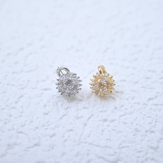 Gold Plated CZ Dandelion Charm, Nature Jewelry