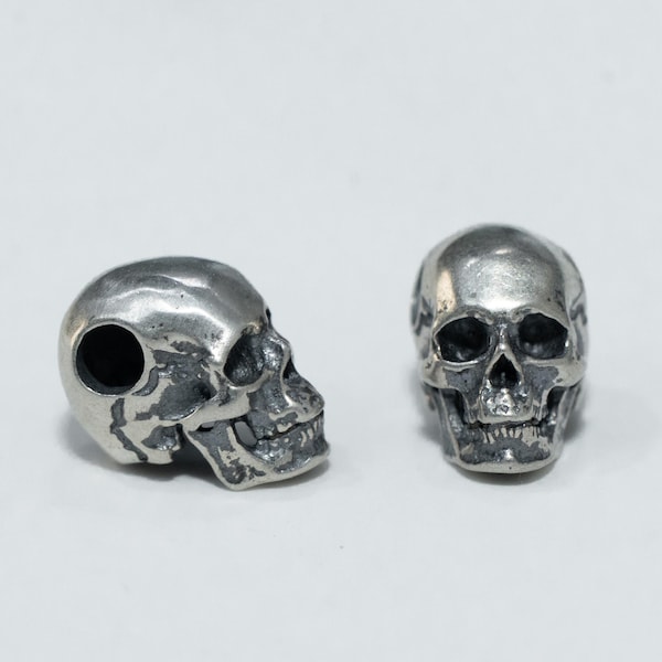 Sterling Silver 3D Skull Bead, Bracelet Necklace Pendant