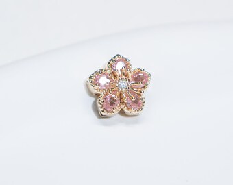 14K Gold Plated CZ Flower Beads, Botanical Jewelry (4pcs)