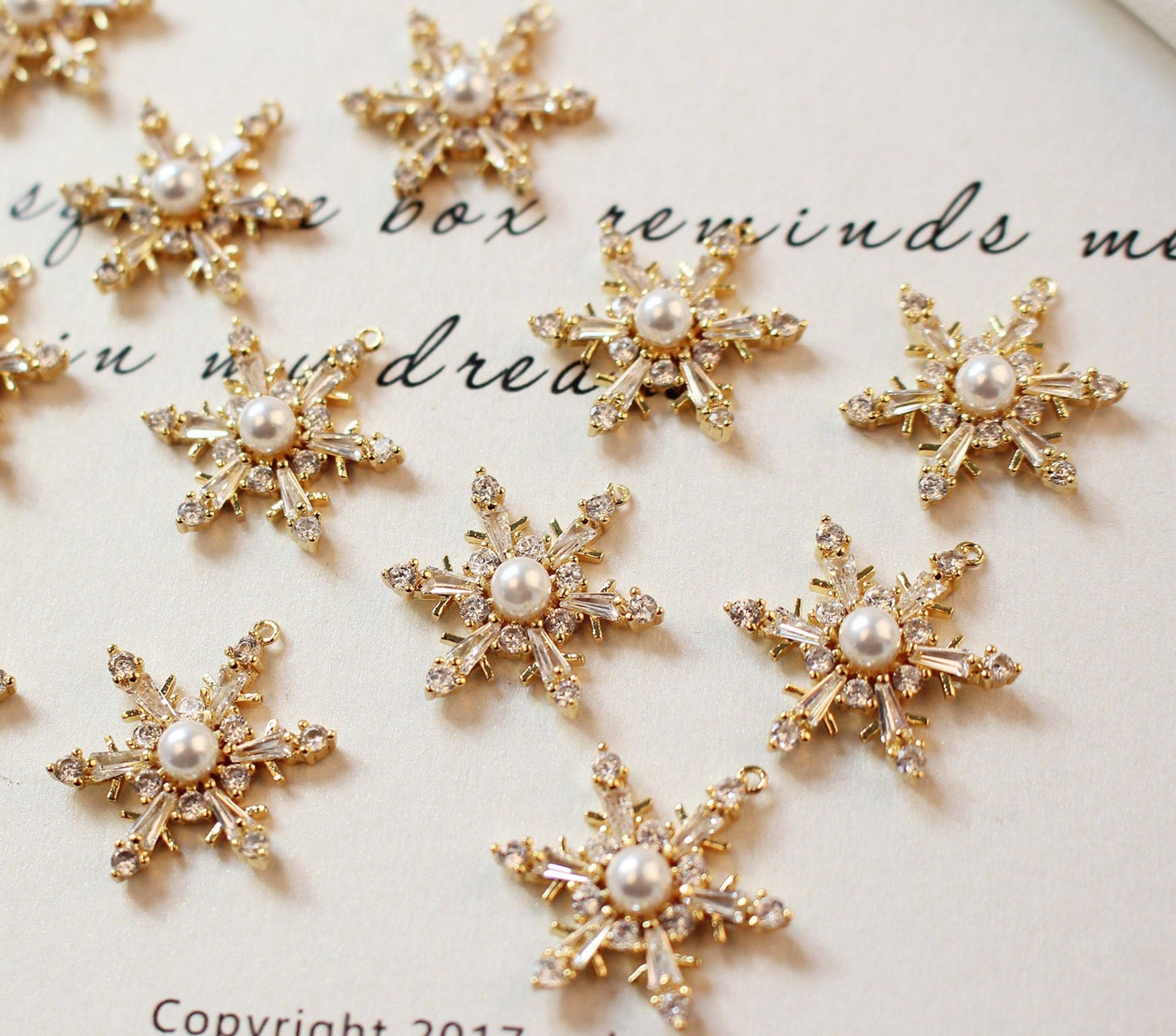 18K Gold Plated Mini Snowflake Charms 12 Pcs