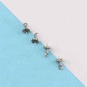 S925 Sterling Silver Flower Pinch Bails with Cup and Peg for Half drilled beads, Pendant Setting, Silver Pinch Bails, Charm Pendant Bail
