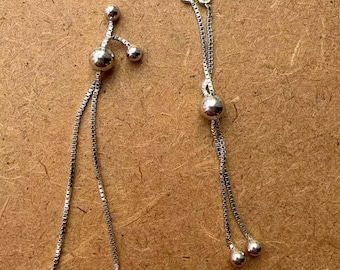 Sterling Silver Sliding Adjustable Chain Extender, S925 Silver Box Chain for Bracelet w/ Stopper Bead
