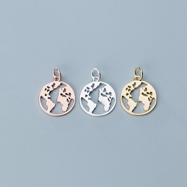 Sterling Silver World Map Charm Pendant, Earth Bracelet, Globe Necklace, Wanderlust Earring,Small Charm,Globetrotter Jewelry,Travelers Charm