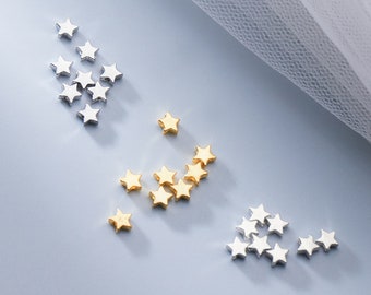 20pcs Sterling Silver Star Beads, 925 Silver Gold Plated Star Bead, Star Bracelet Bead, Star Earring Beads, Shiny Star Spacer