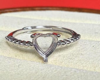 Sterling Silver Love Heart Ring Setting, DIY Ring Band (6x6mm)