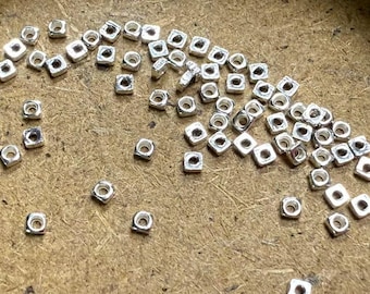 Sterling Silver Square Nugget Beads, 2mm Craft Spacer