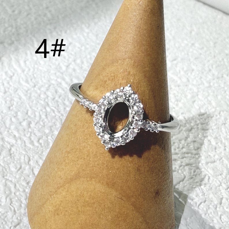 Sterling Silver Teardrop Ring Setting, Water Drop Design (4x6mm) 4# rhodium
