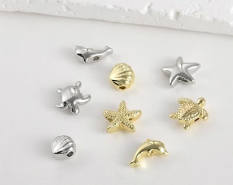 4pcs 14K Gold Plated Marine Life Charms, Ocean Pendant Set