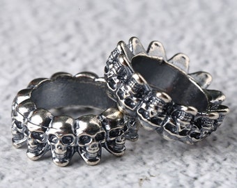 Sterling Silver Skull Flat Round Bead, Spacer Beads, 925 Silver Skull Spacer Bead, Bracelet Bead,Necklace Bead, Large Hole Skull Spacer