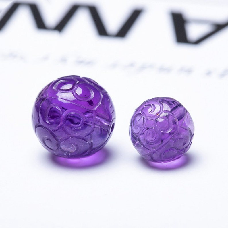 2 beads Natural amethyst carved beads, hand made carved amethyst beads 8mm /10mm / 12mm beading supplies zdjęcie 2