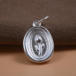 Sterling Silver Tulip Flower Oval Charm Pendant