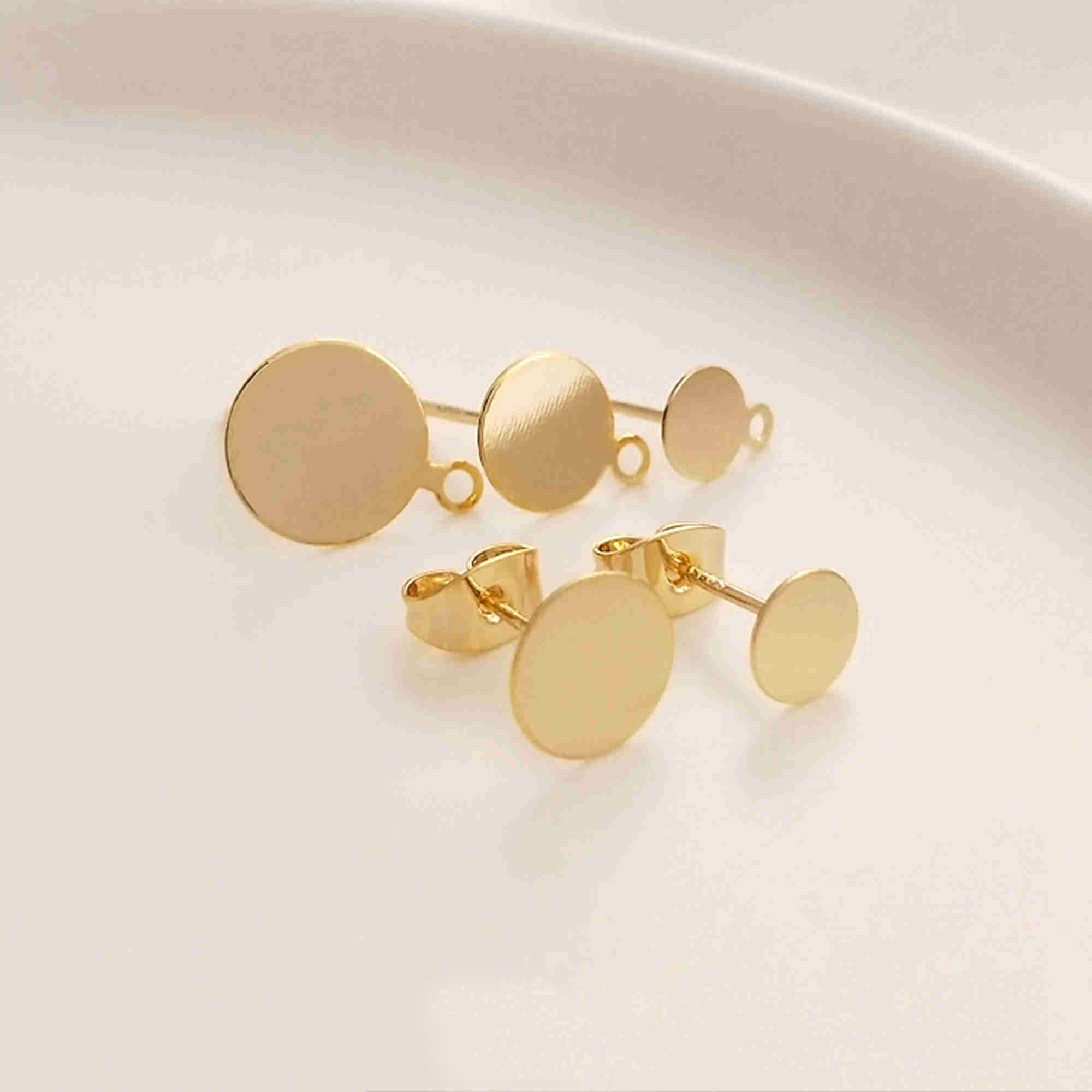 30x KC Gold Flat Back Blank Earring Studs With Loop, 6mm/8mm/10mm/12mm  Steel Champagne Gold Flat Pad Earring Posts & Rubber Backs F158 